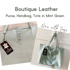 Boutique Leather Handbag Purse Tote Suede Mint NWT